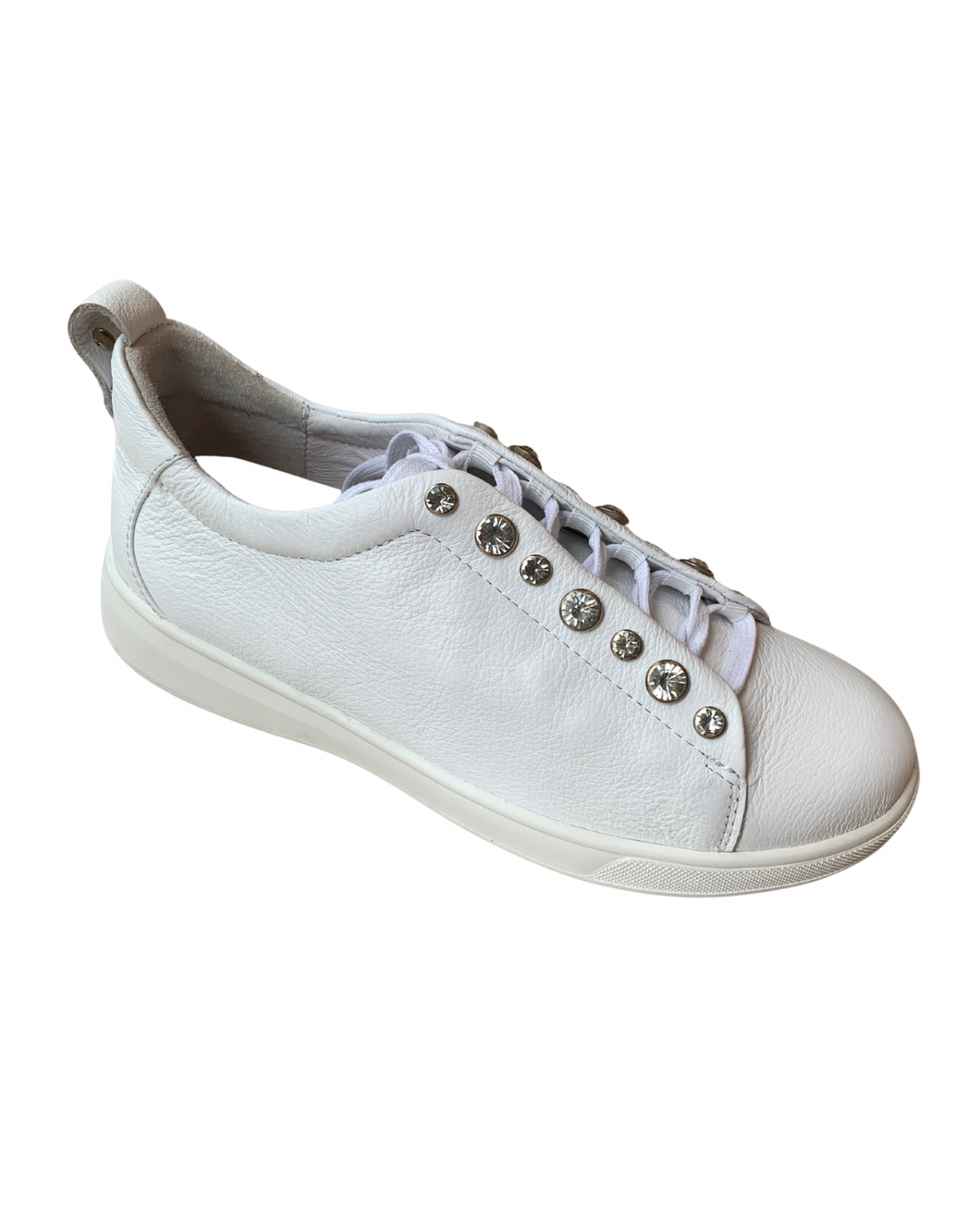 Ziera Athor White Leather Sneaker with Crystals