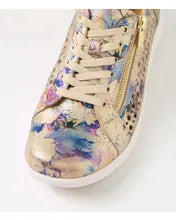 Load image into Gallery viewer, Ziera Shovo Gold Vintage Floral Leather Sneaker
