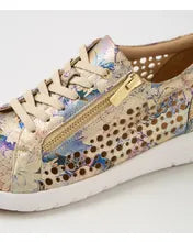 Load image into Gallery viewer, Ziera Shovo Gold Vintage Floral Leather Sneaker
